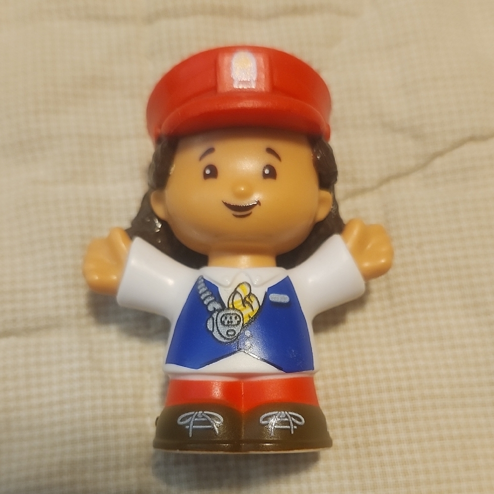 Fisher-Price Little People Conductor Cathy Figure with Red Hat and Blue Vest